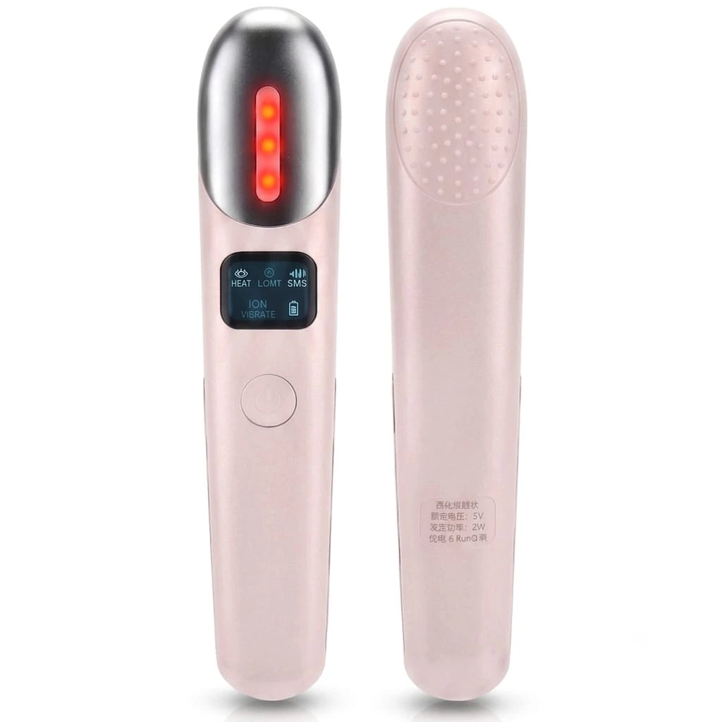 قلم مساج العين 4 في 1 مع علاج حراري واهتزاز وضوء LED للعناية بالعين